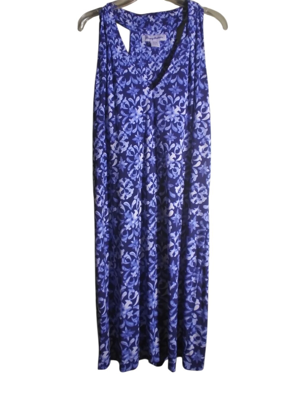 Tommy Bahama Navy and White Floral Dress Sleeveless V Neck Size M Cottagecore